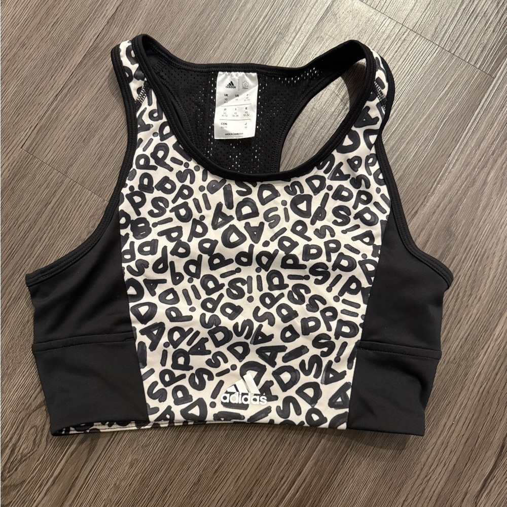 Adidas Women's Leopard Print Sports Bra - Black & White